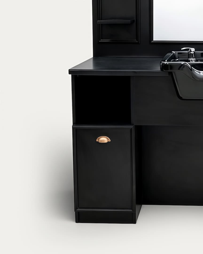 Tocador de barbería con lavacabezas negro Bansa MUDI