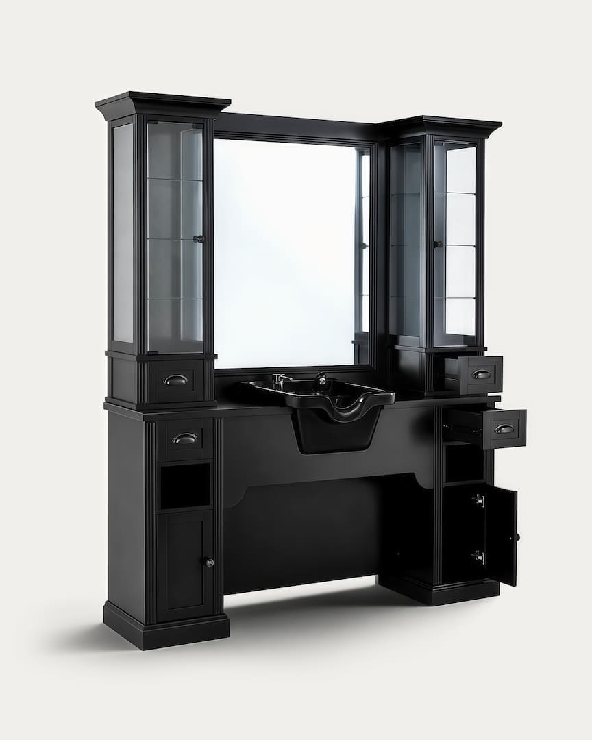 Tocador de barbería lavabo negro William 1 Mirplay