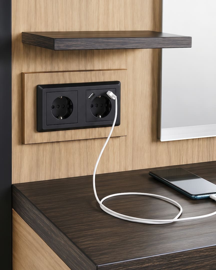 Tocador de barbería madera Logan BR Mirplay conector USB