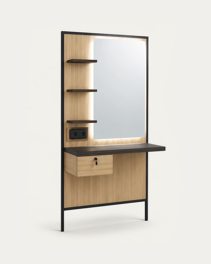 Tocador de barbería madera Logan BR Mirplay con luz LED