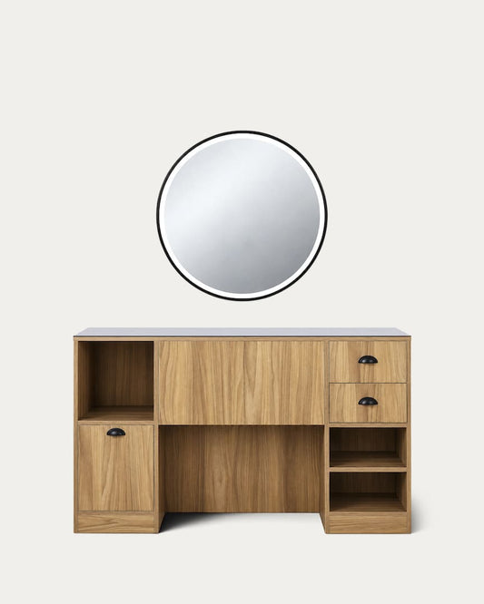 Tocador de barbería madera con espejo redondo OKE 6 BR Mirplay