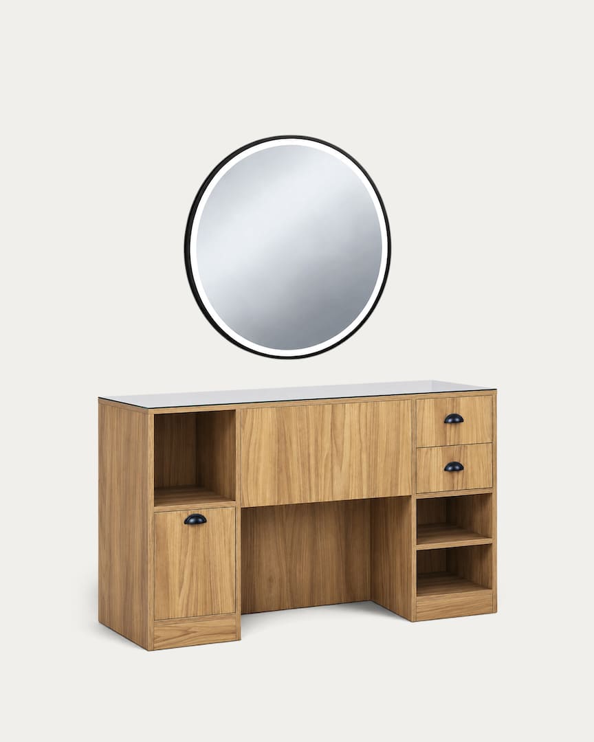 Tocador de barbería madera con espejo redondo OKE 6 BR marca Mirplay
