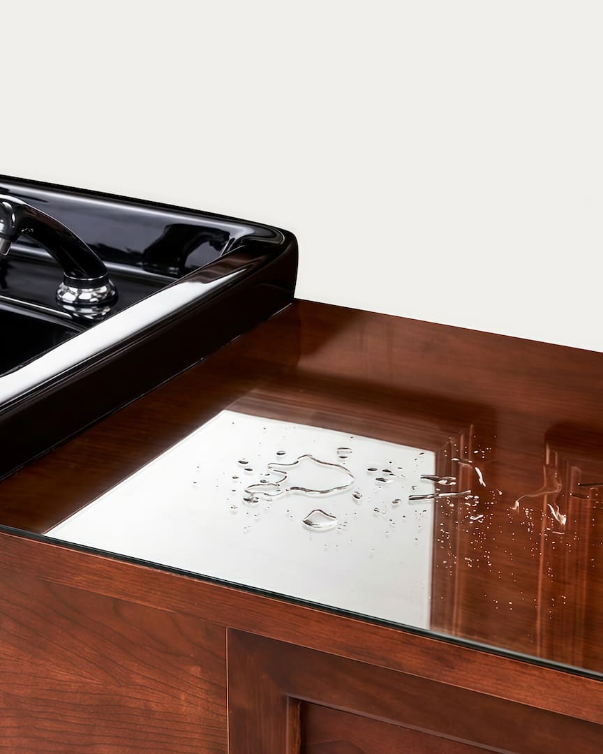 Tocador de barbería Mirplay marrón con pica negra y cristal protector