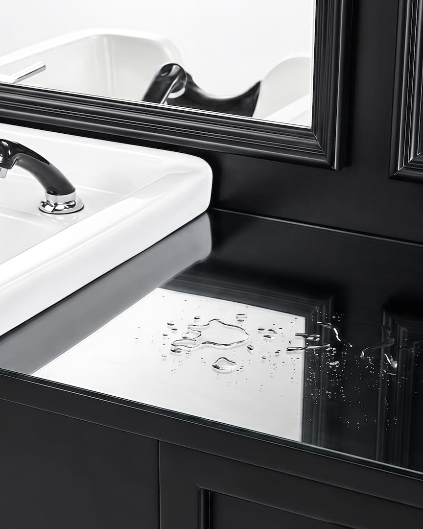 Tocador de barbería negro con lavabo blanco Jules cristal antisalpicaduras