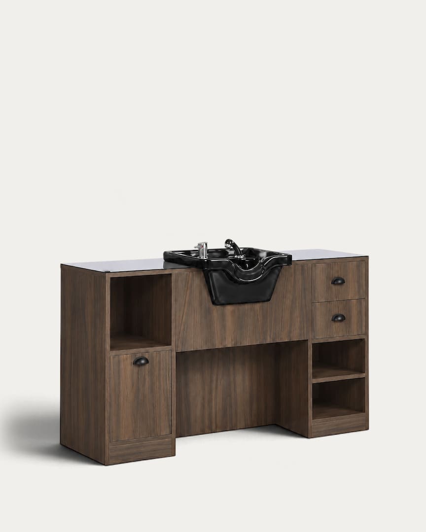 Tocador de barbería con lavacabezas negro OKE 4 B marca Mirplay
