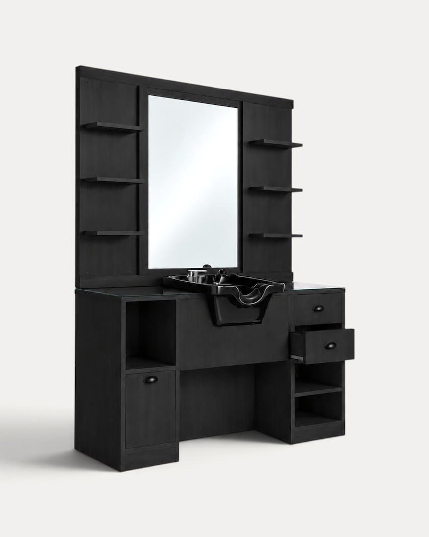 Tocador de barbero con lavacabezas negro OKE 2 98 de Mirplay