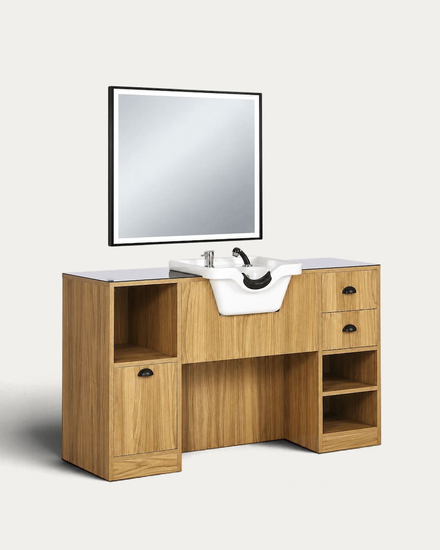 Tocador de barbero con pica blanca y espejo cuadrado OKE9 BR marca Mirplay